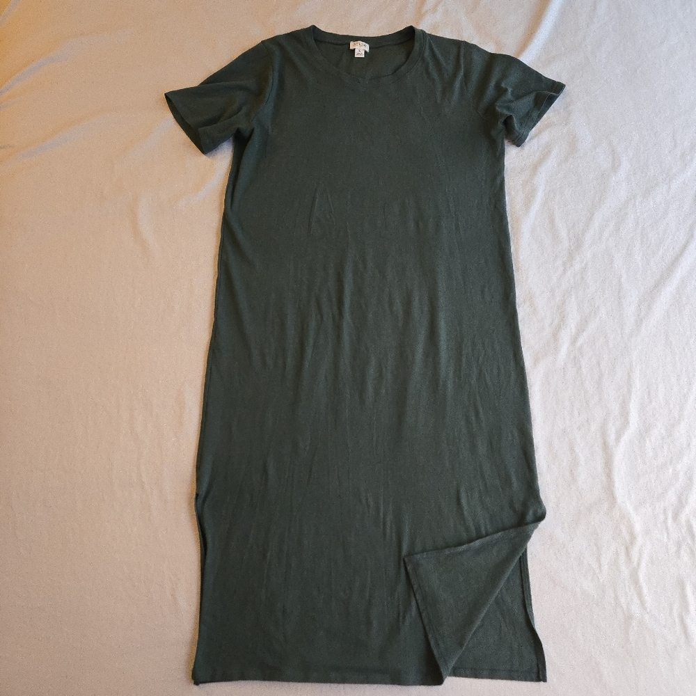 J. Crew Evergreen Forest Green Short Sleeve Tshirt Midi Dress